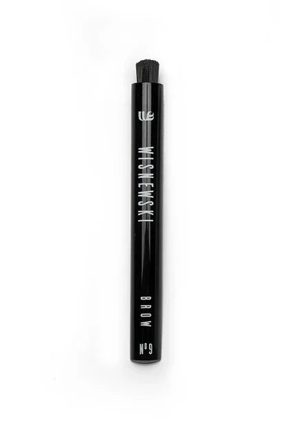 Front view of black Wisnewski #9 Eyebrow Dry Brush Brush. The brush has Wisnewski logo and #9 printed in white. 