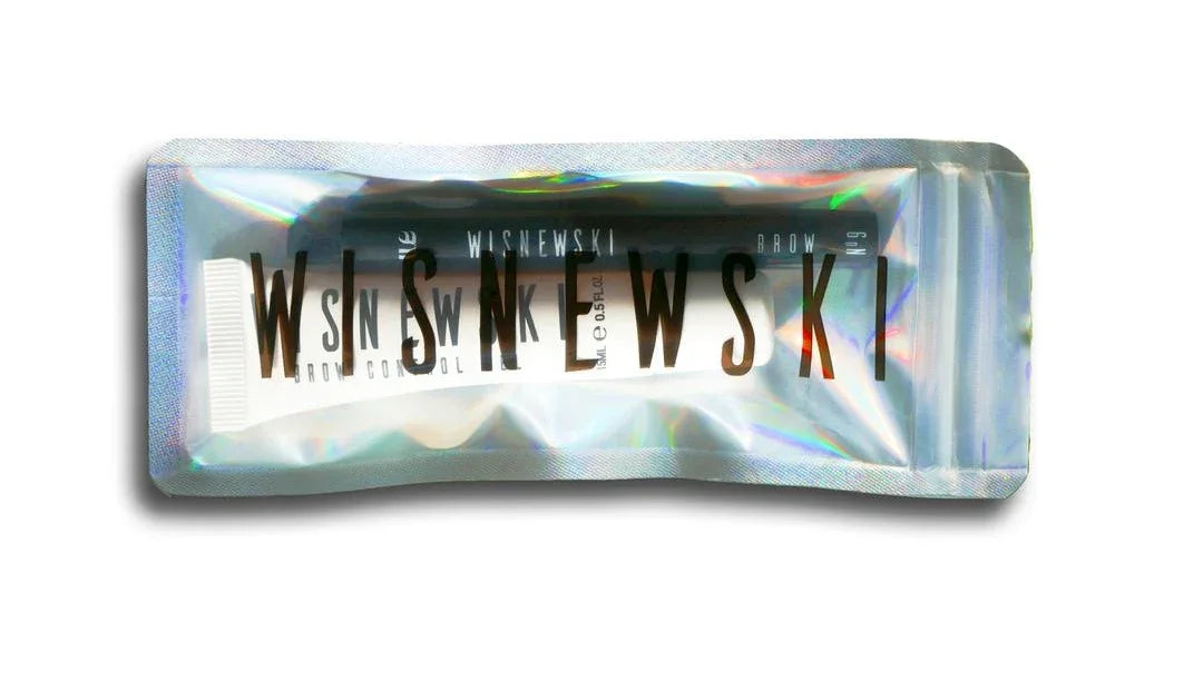 Holographic packaging with one black Wisnewski #9 brow brush inside. 